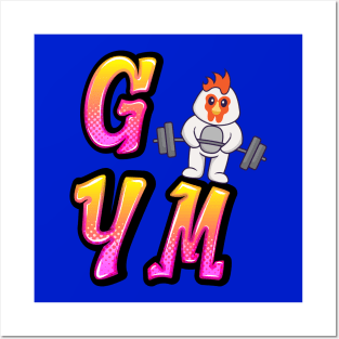 Rooster lifting weights - gym Posters and Art